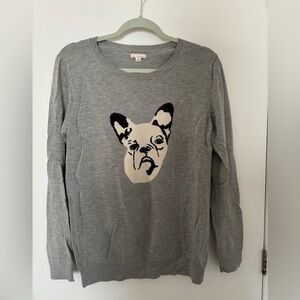 GAP Gray Knit Sweater with Cream & Black French Bulldog Motif Medium